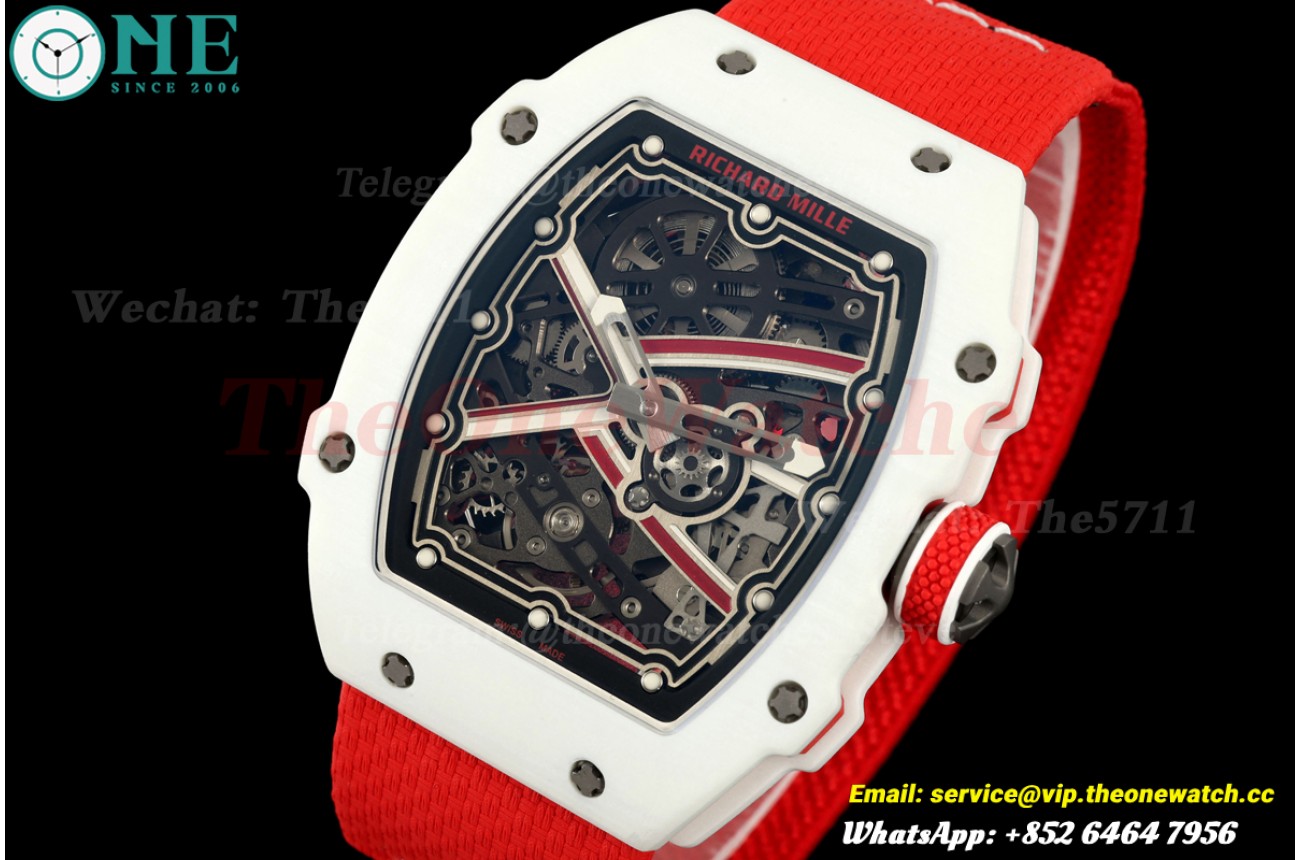 RM67-02 White NTPT Skeleton Dial on Red Elastic Strap AVF V2 CRMA7