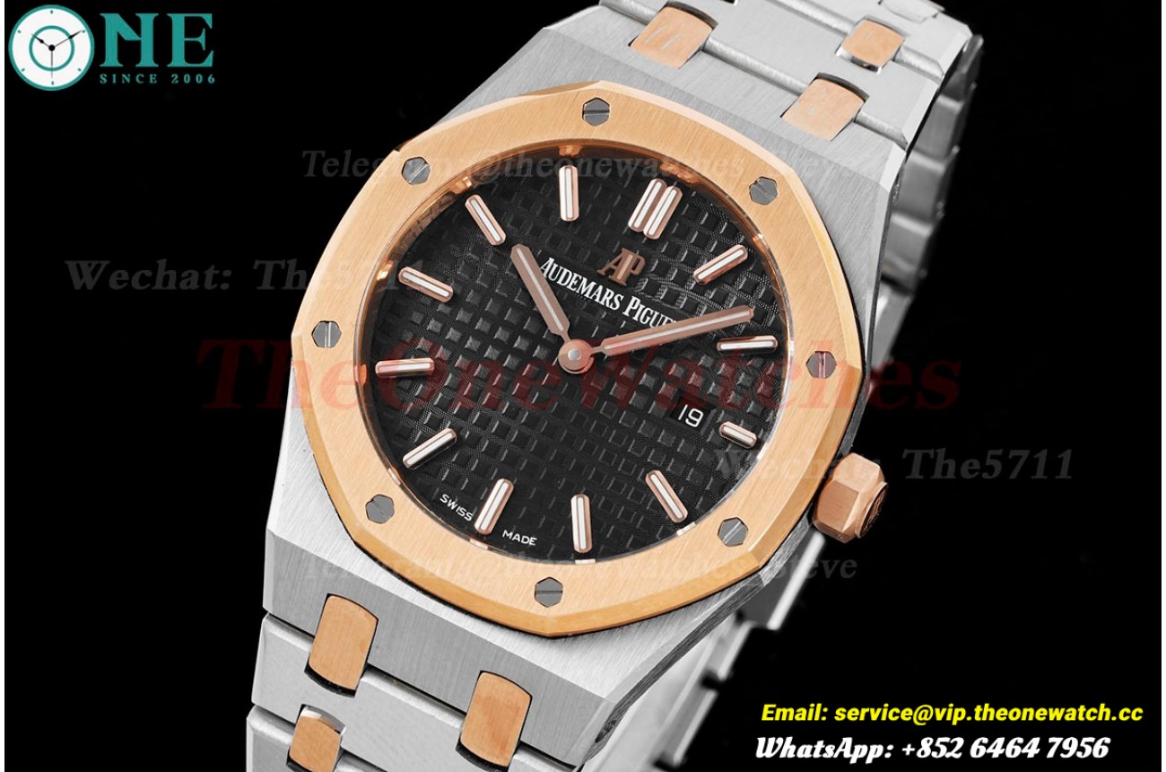 Royal Oak Ladies 33mm RG/SS Black Dial JJF Swiss Qtz