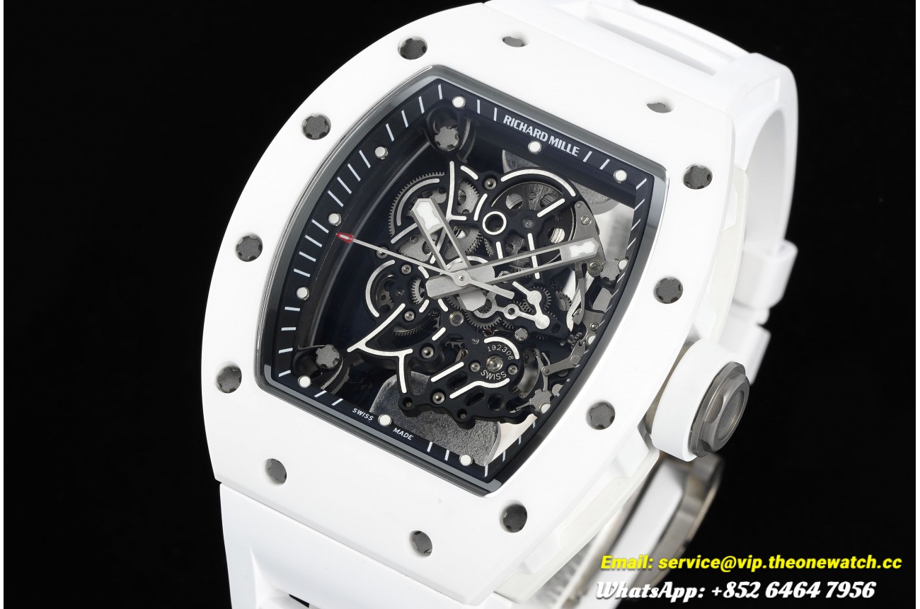 RM055 43mm White Ceramic /RU Skeleton Dial A9F RMUL2 Free Sprung