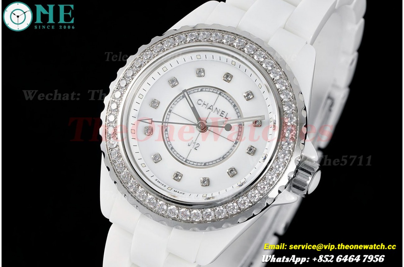 J12 Ladies 33mm Dia Ceramic/Cer White Dial XF Swiss Quartz