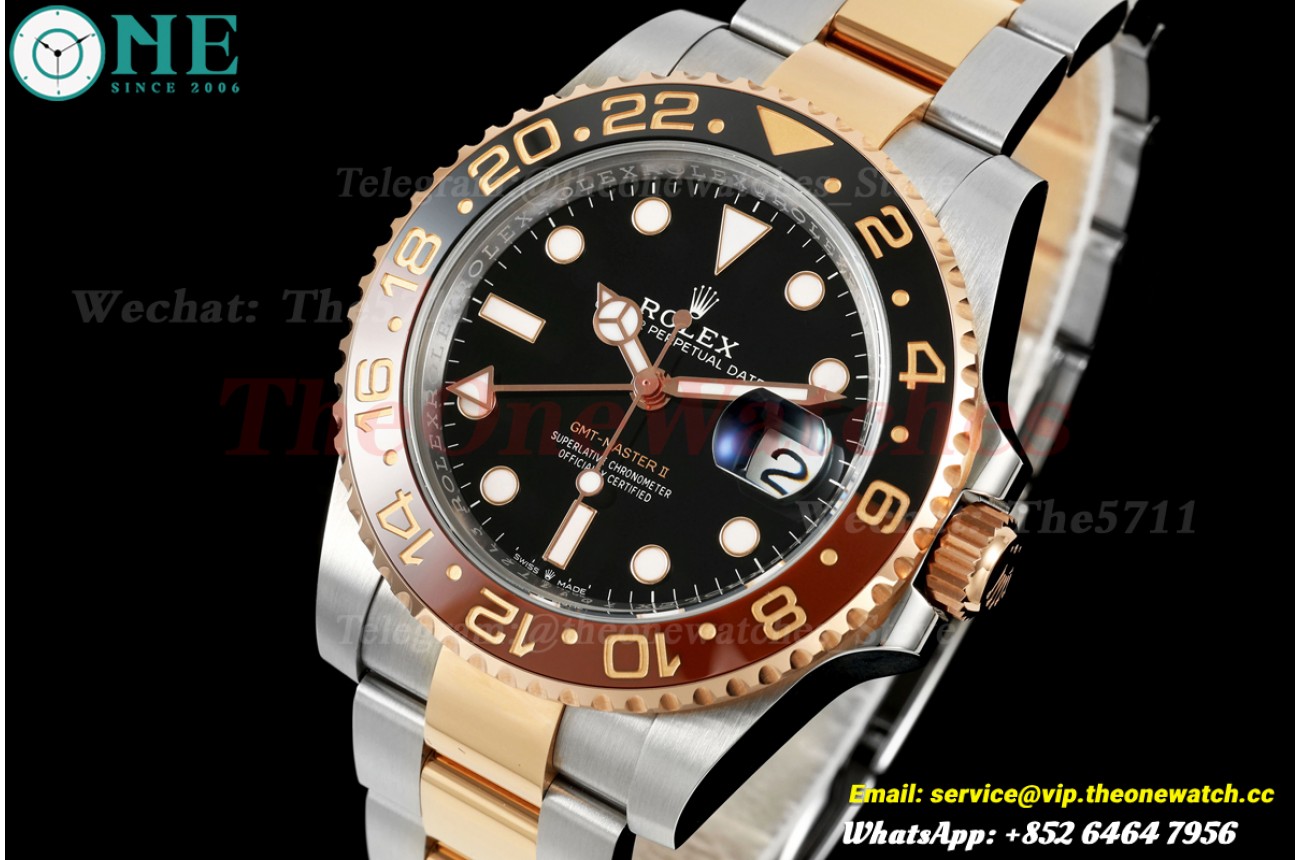 GMT Master II 126711CHNR Rootbeer Oys 40mm SS/RG Black Dial WDF JH3285 (Free Sprung)