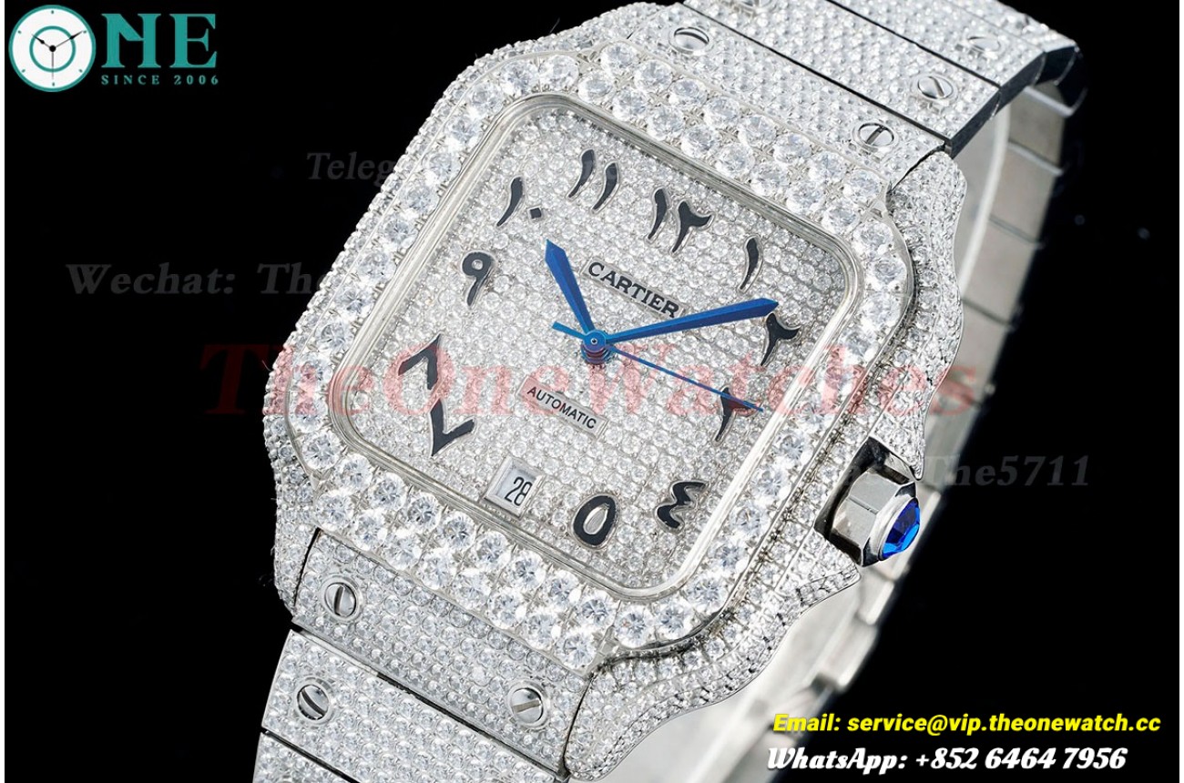 Santos 100 Mens XL 40mm SS/SS Dia/Arab AMG MY9015