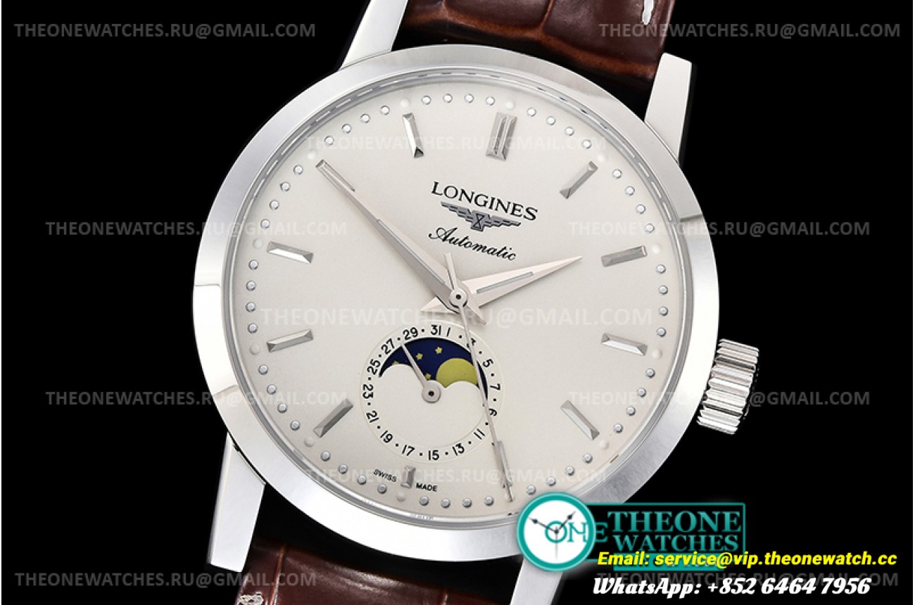 Longines - Longines 1832 Moon Phase Brn SS/LE White ACF A899