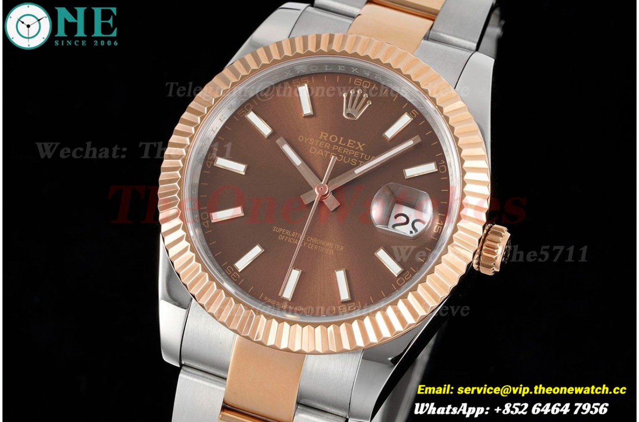 Datejust 41mm Brown/Stk SS/RG Oyster 904L DIW A3235