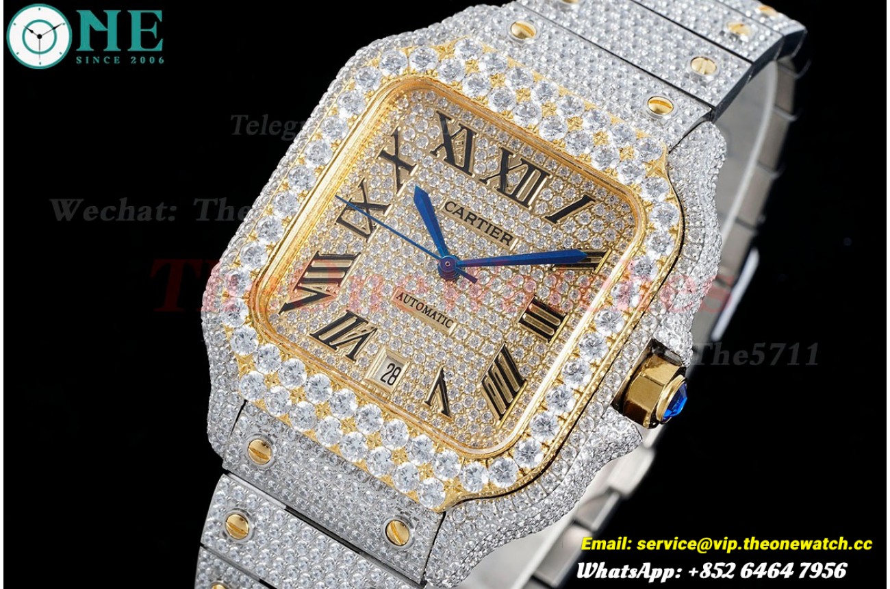 Santos 100 Mens XL 40mm YG SS/SS Dia/Rmn AMG MY9015
