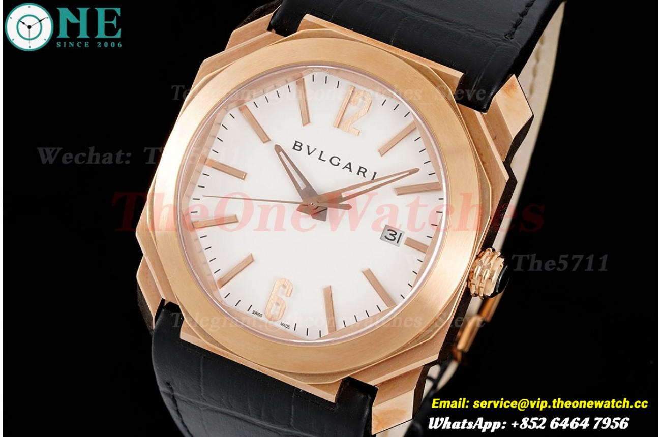 OCTO Solotempo 41mm RG/LE White dial On Black Strap BVF V3 A191