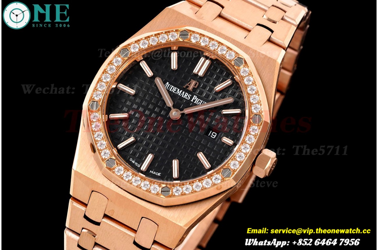 Royal Oak Ladies 33mm RG/RG Diamond/Black JJF Swiss Qtz