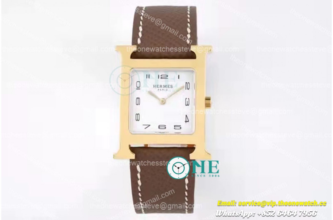 Hermes - Heure H RG/LE White/Num Brown BVF Swiss Quartz