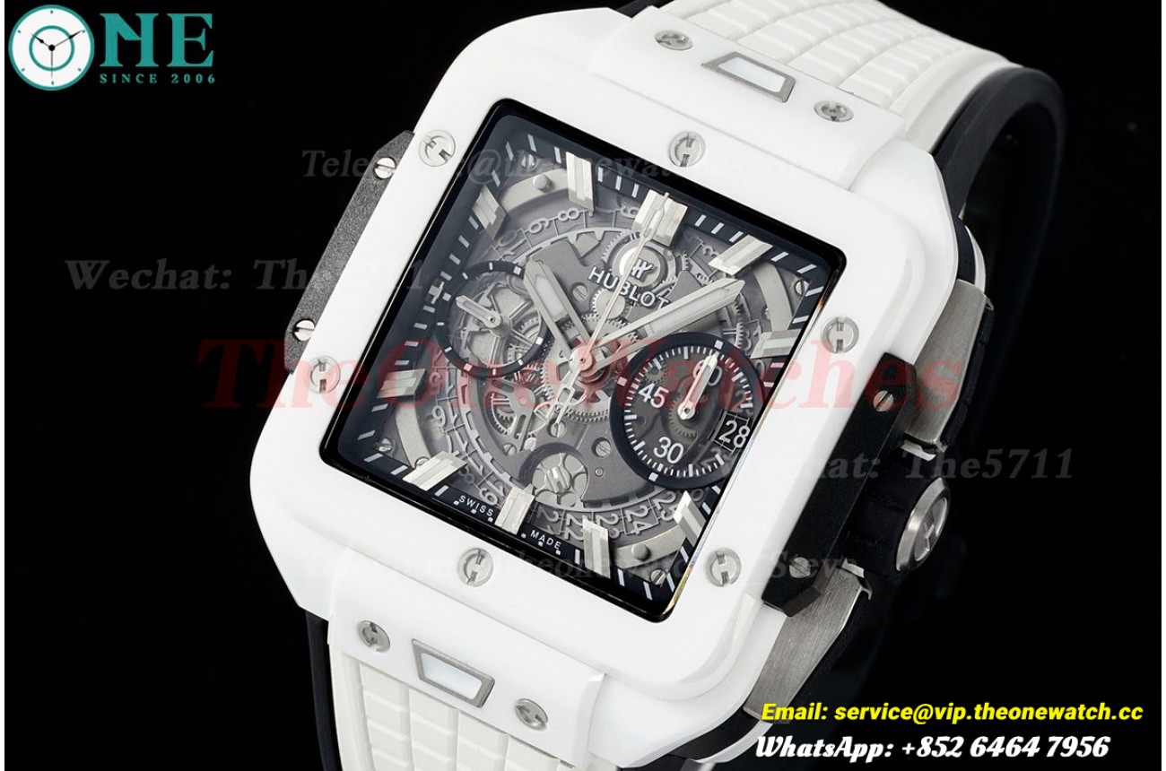 Square Bang Unico 42mm White Cer/RU Skeleton Dial BBF HUB1280A
