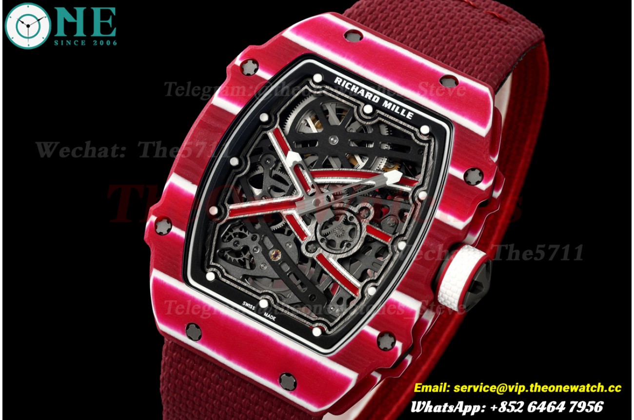 RM67-02 Deep Red NTPT Skeleton Dial on Red Elastic Strap RICH CRMA7