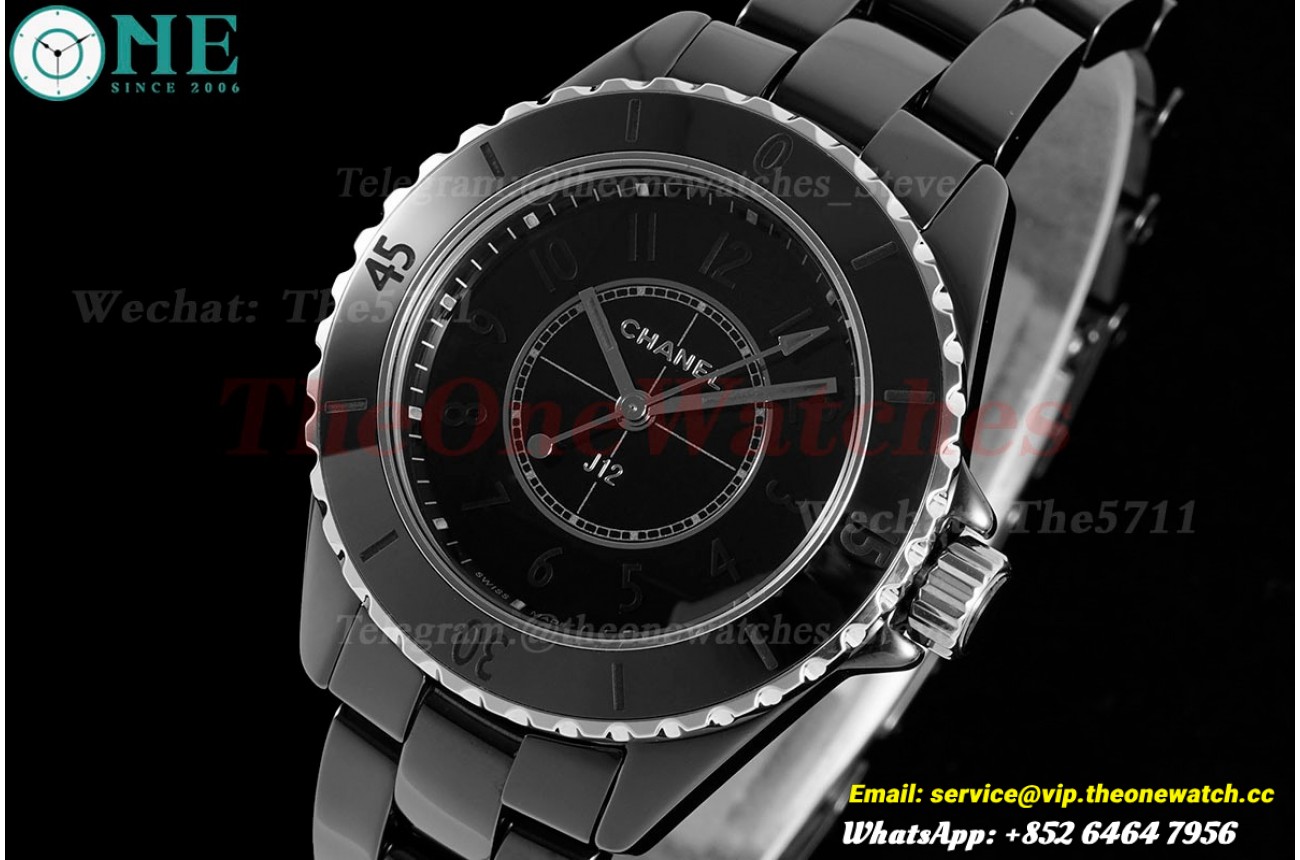 J12 33mm Black Ceramic/Cer Black/Num HTF Quartz