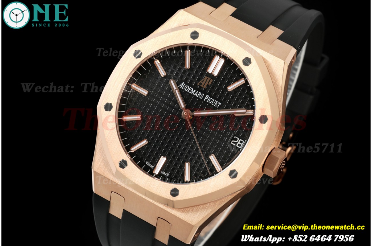 Royal Oak 41mm 15500 RG/RU Black/Stk APSF SA4302 Super Clone (Free Sprung)