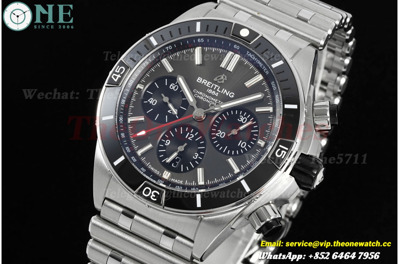 Super Chronomat B01 44MM Black Bezel SS/SS Grey/Stk Dial BLF A7750