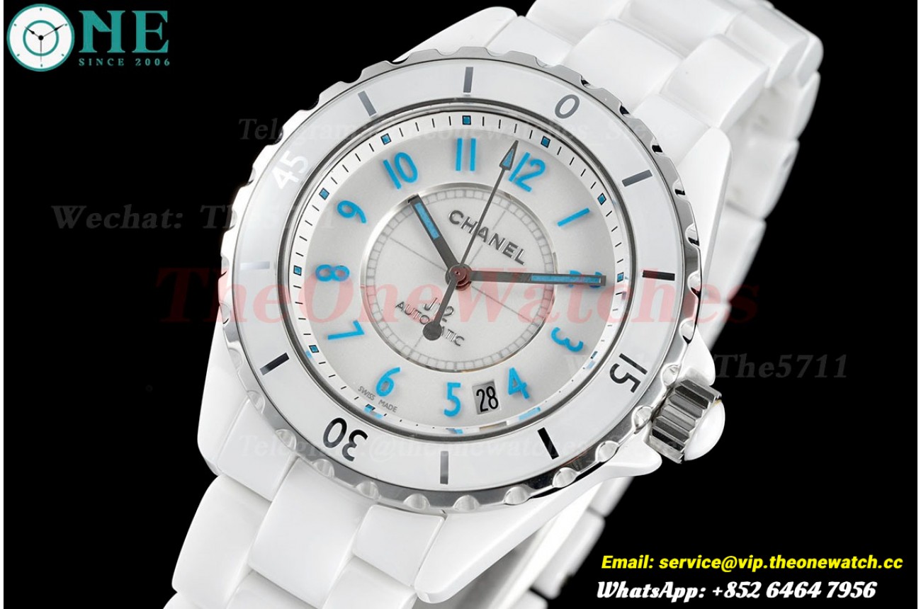J12 38mm White Ceramic/Cer White/Blue HTF A2892