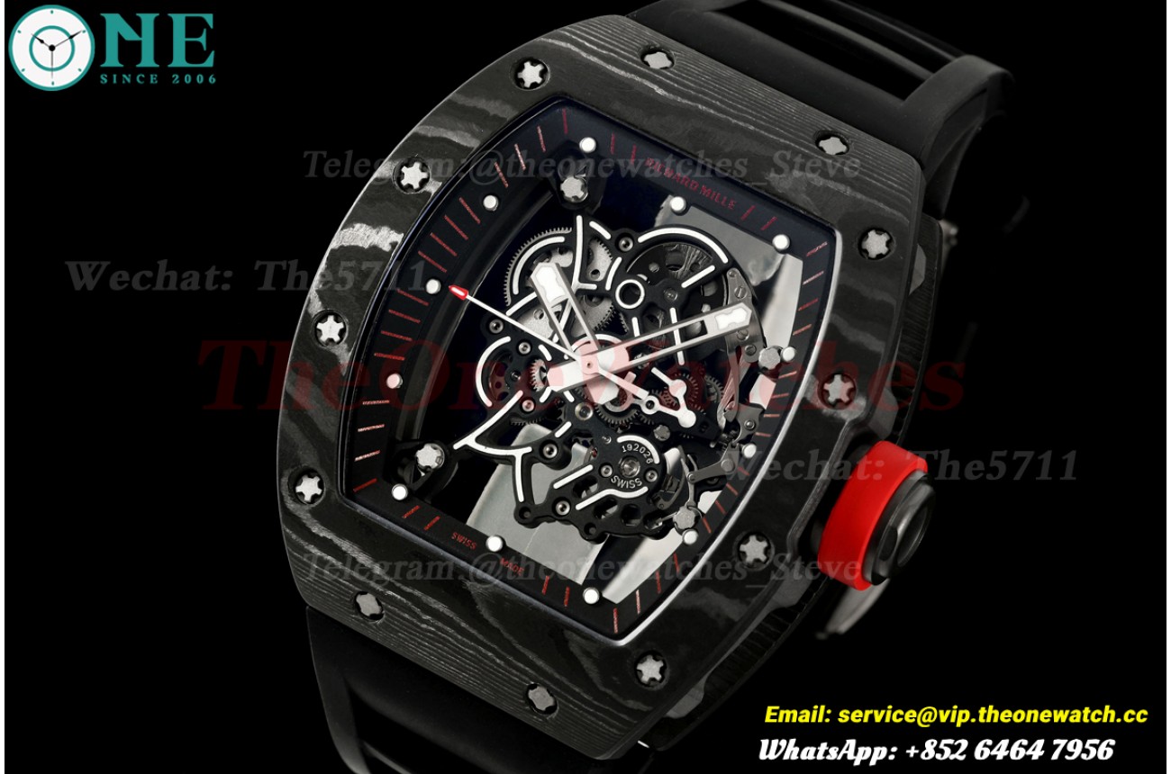 RM055 43mm Black NTPT/RU Skeleton on Red crown A9F RMUL2 Free Sprung