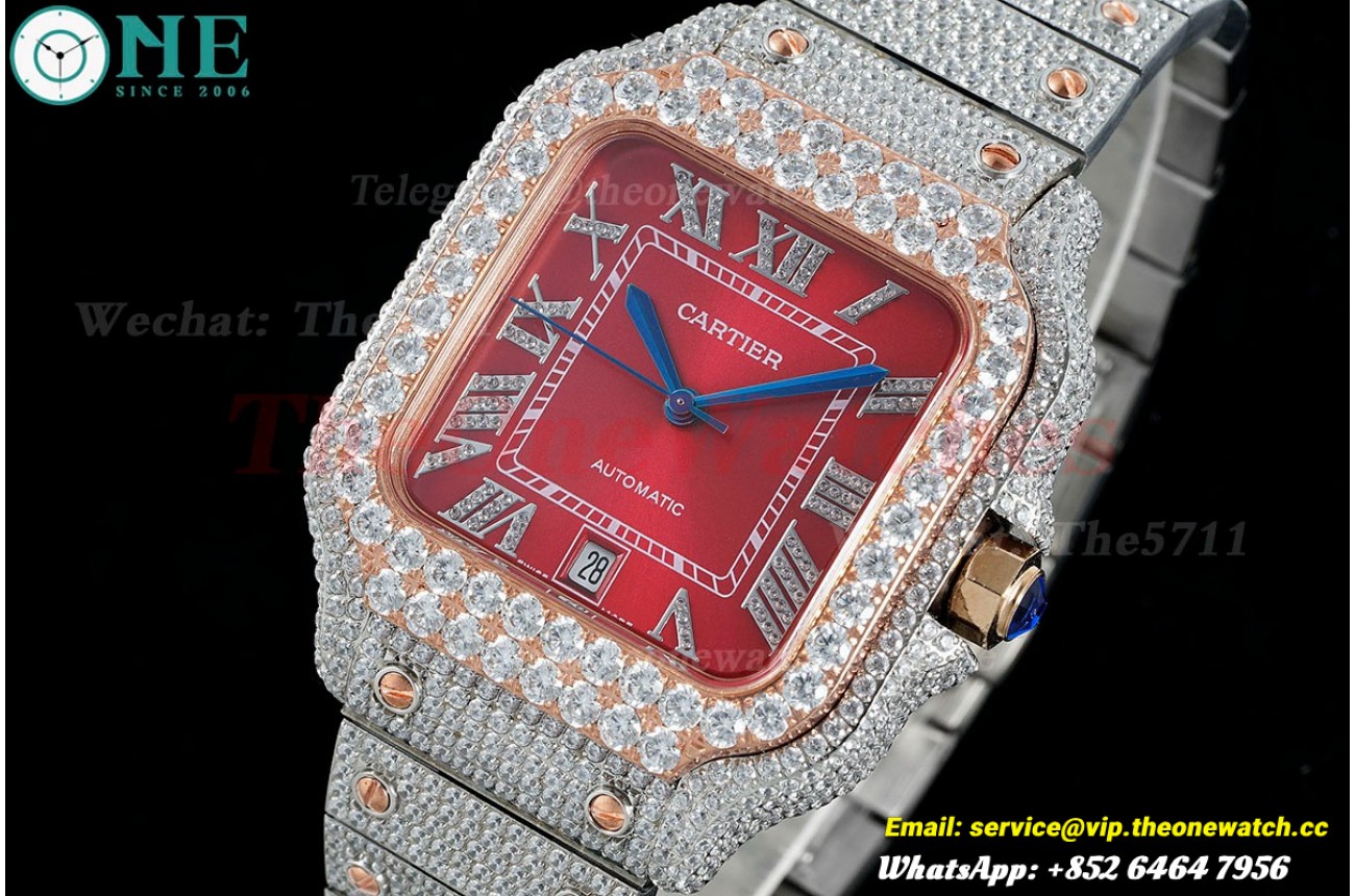 Santos 100 Mens XL 40mm RG SS/SS Red Dial AMG MY9015