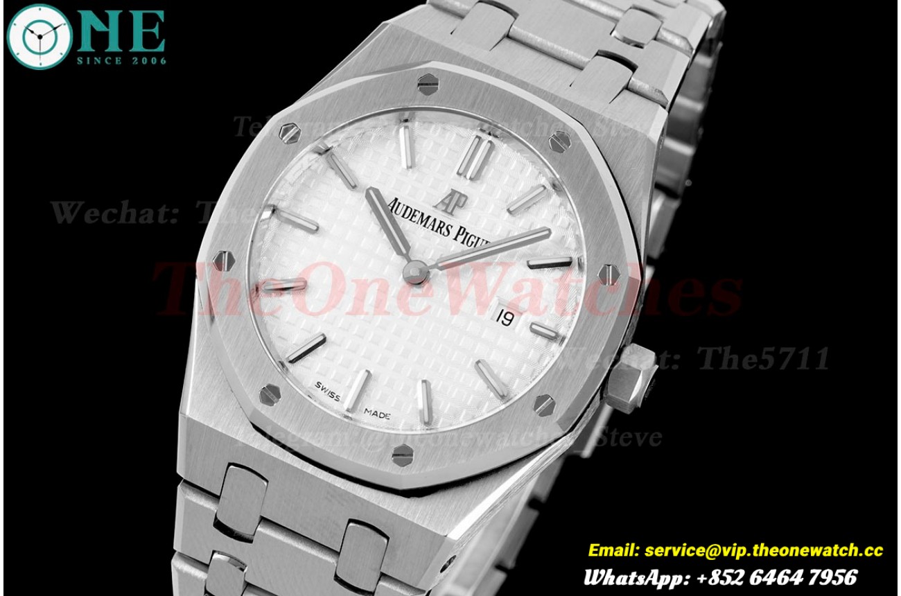 Royal Oak Ladies 33mm SS/SS White/Stk JJF Swiss Qtz