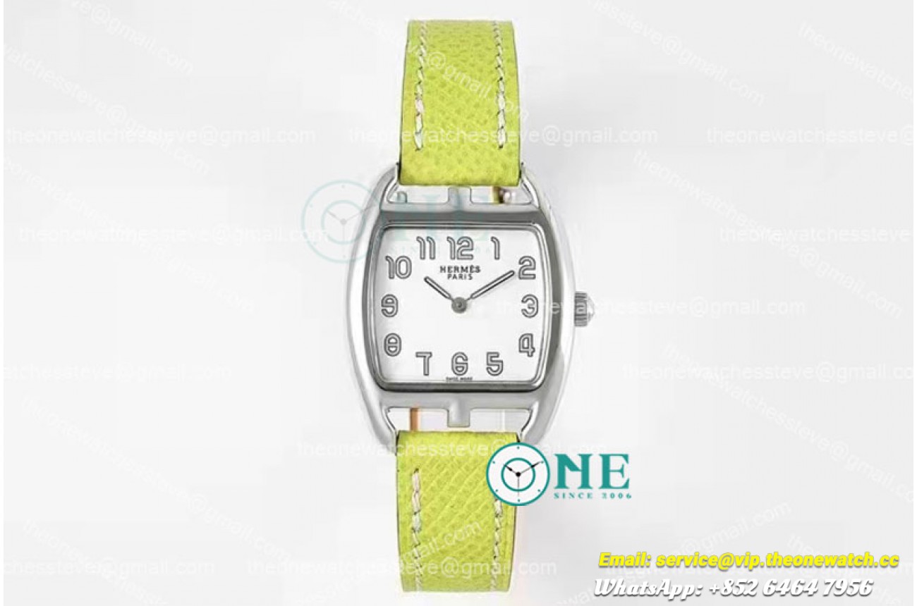 Hermes - Cape Cod tonneau SS/LE White/Num Green Swiss Quartz
