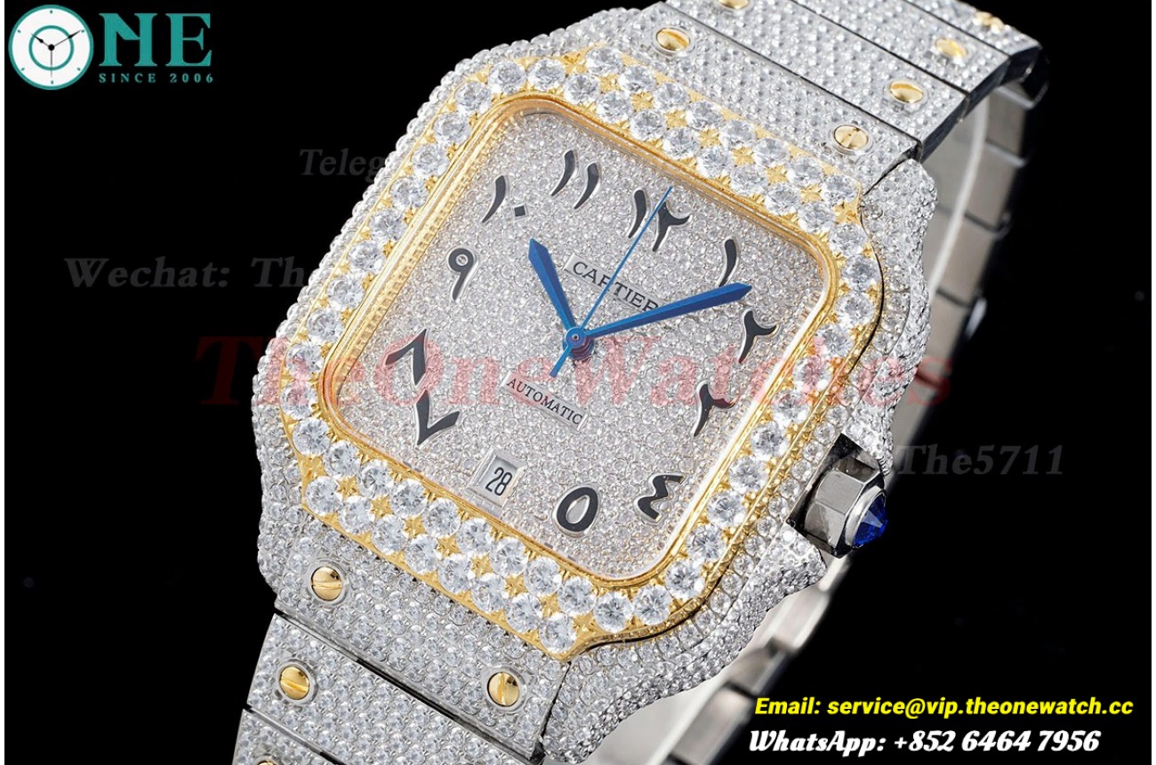Santos 100 Mens XL 40mm YG SS/SS Dia/Arab AMG MY9015