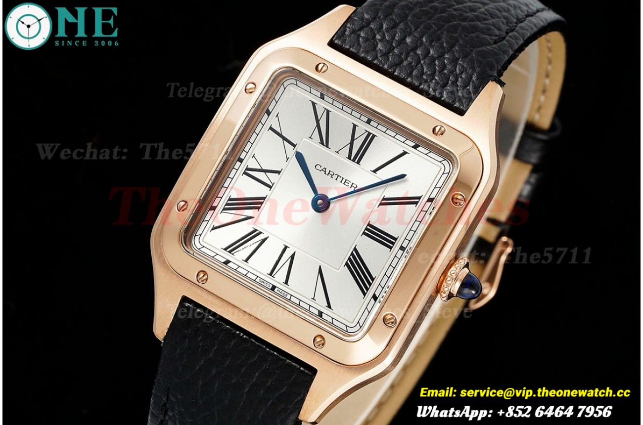 Santos Dumont Blk RG/LE Silver Dial AF Quartz