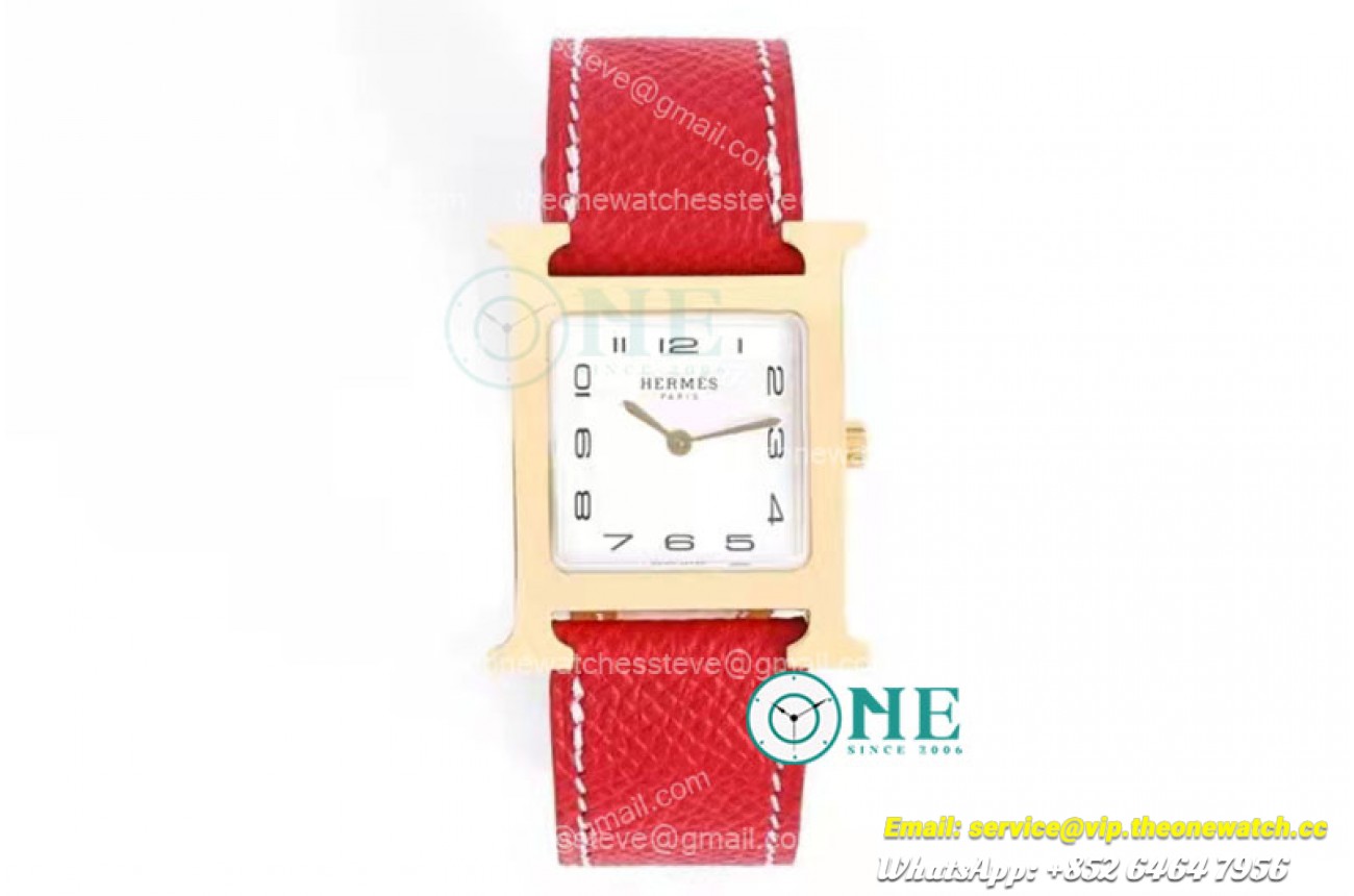 Hermes - Heure H RG/LE White/Num Red BVF Swiss Quartz