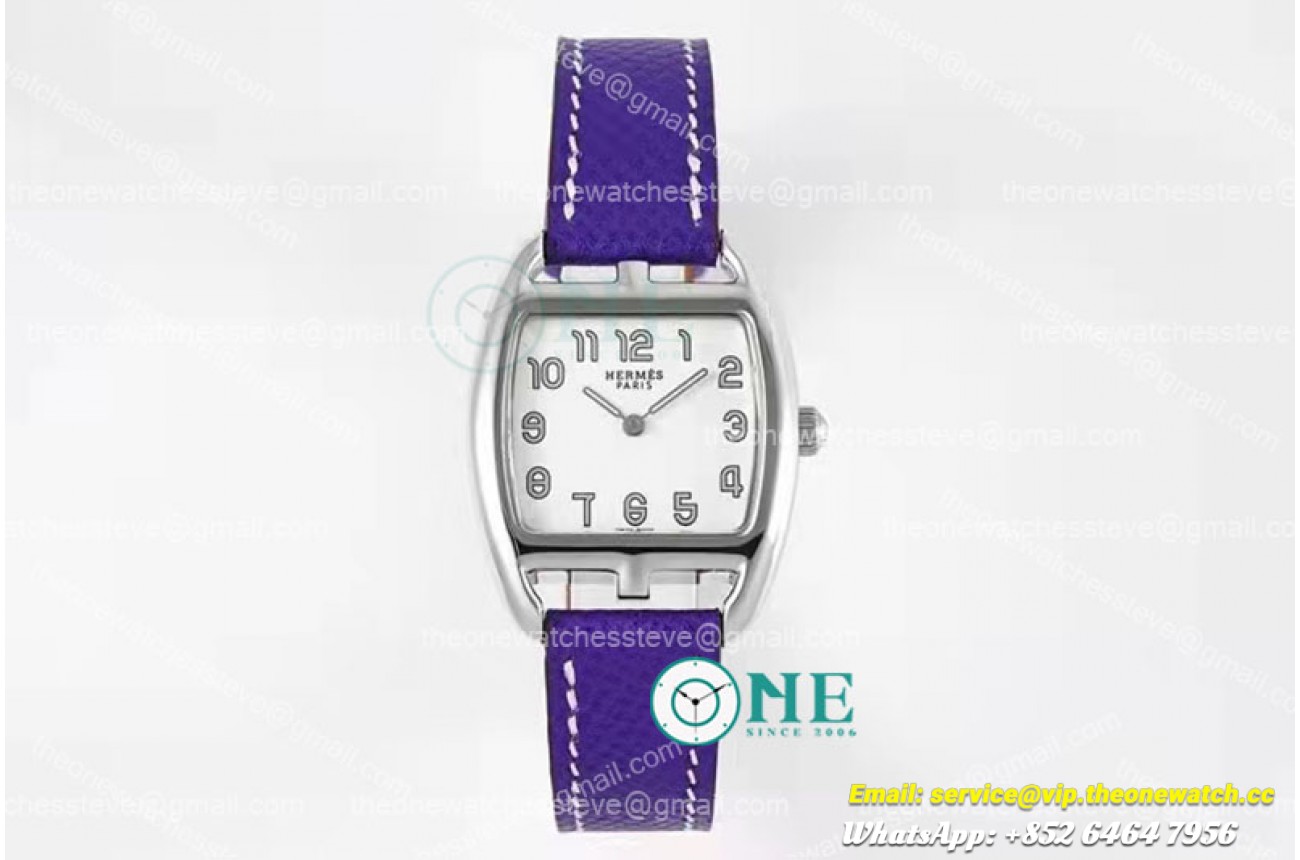 Hermes - Cape Cod tonneau SS/LE White/Num Dark blue Swiss Quartz