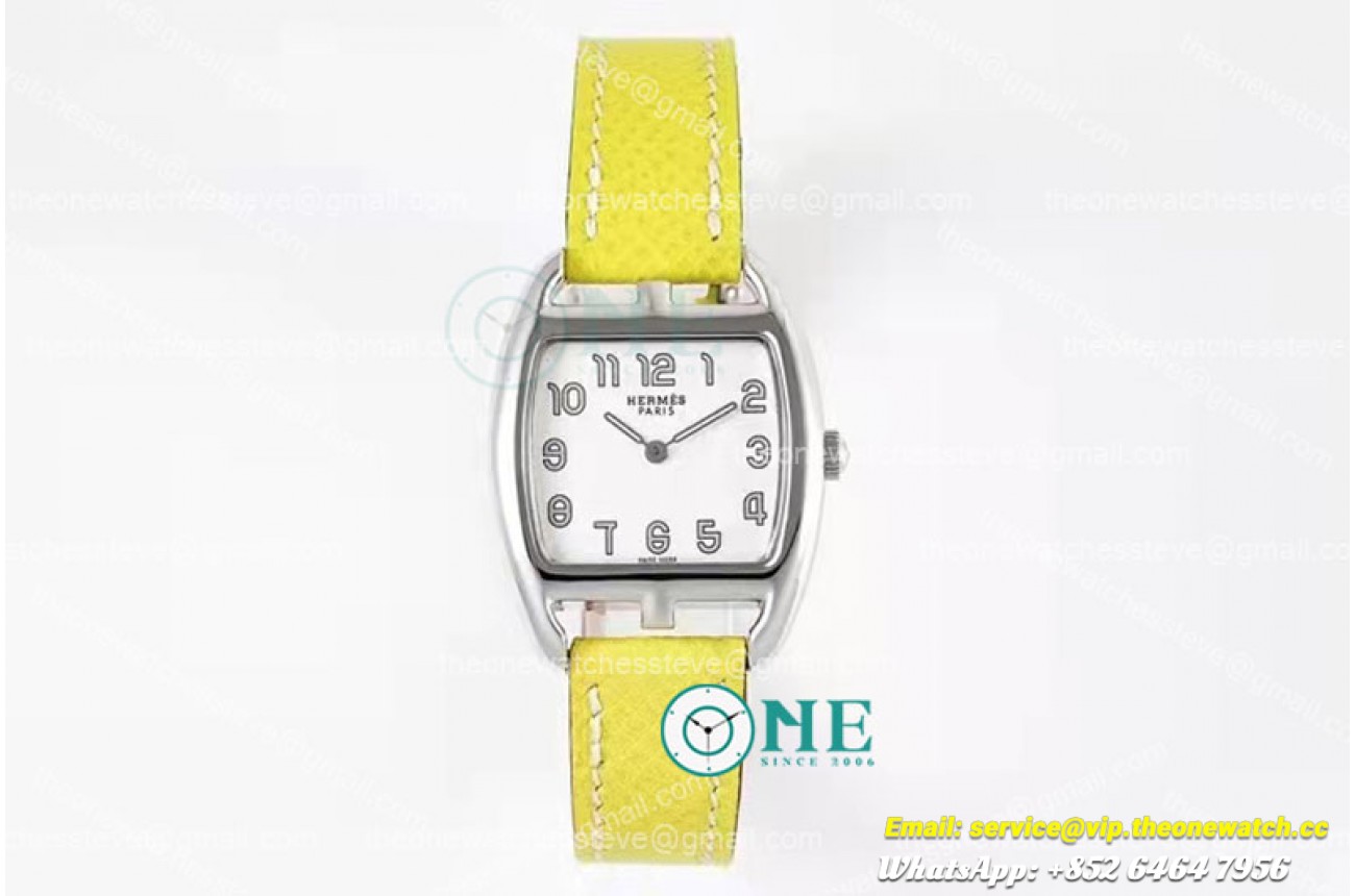 Hermes - Cape Cod tonneau SS/LE White/Num Yellow Swiss Quartz