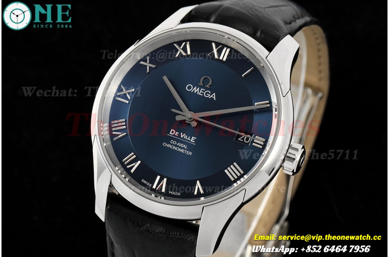 De Ville Mens Co-Axial SS/LE Blue/Roman VSF A8500