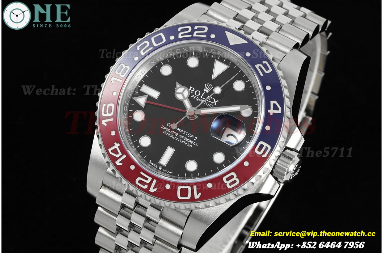 GMT Master II 126710 Pepsi Jub 40mm SS/SS Black Dial ERF JH3285 (Free Sprung)