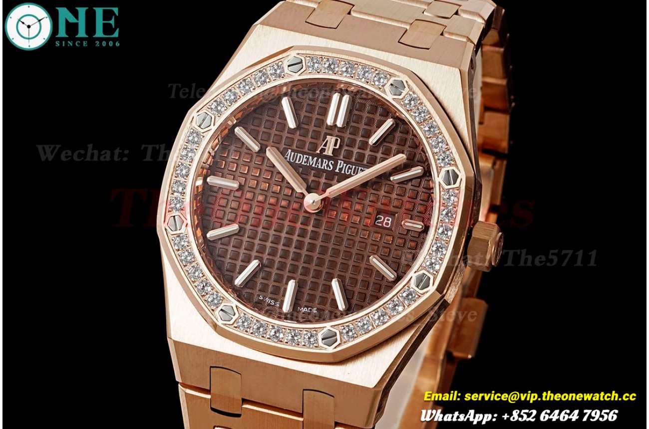 Royal Oak Ladies 67651 33mm Dia RG/RG Brown ZF Swiss Qtz