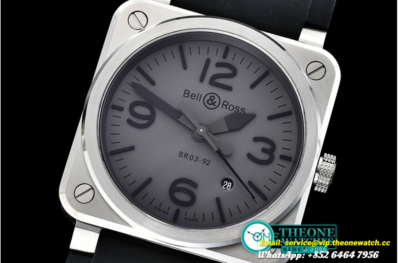Bell & Ross - Bell Ross BR03-92 42mm SS/RU Grey/Num/Stk V2 Miyota 9015