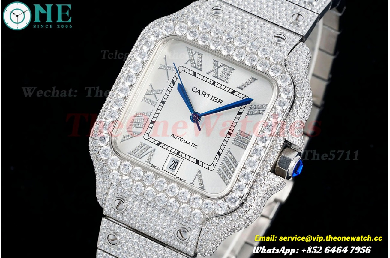 Santos 100 Mens XL 40mm SS/SS Silver Dial AMG MY9015