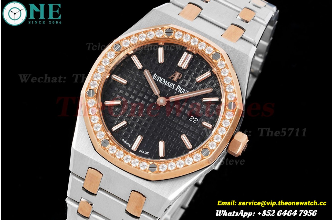 Royal Oak Ladies 33mm RG/SS Diamond/Black JJF Swiss Qtz