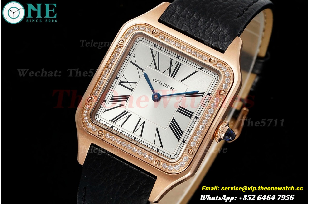 Santos Dumont Blk Dia RG/LE Silver Dial AF Quartz