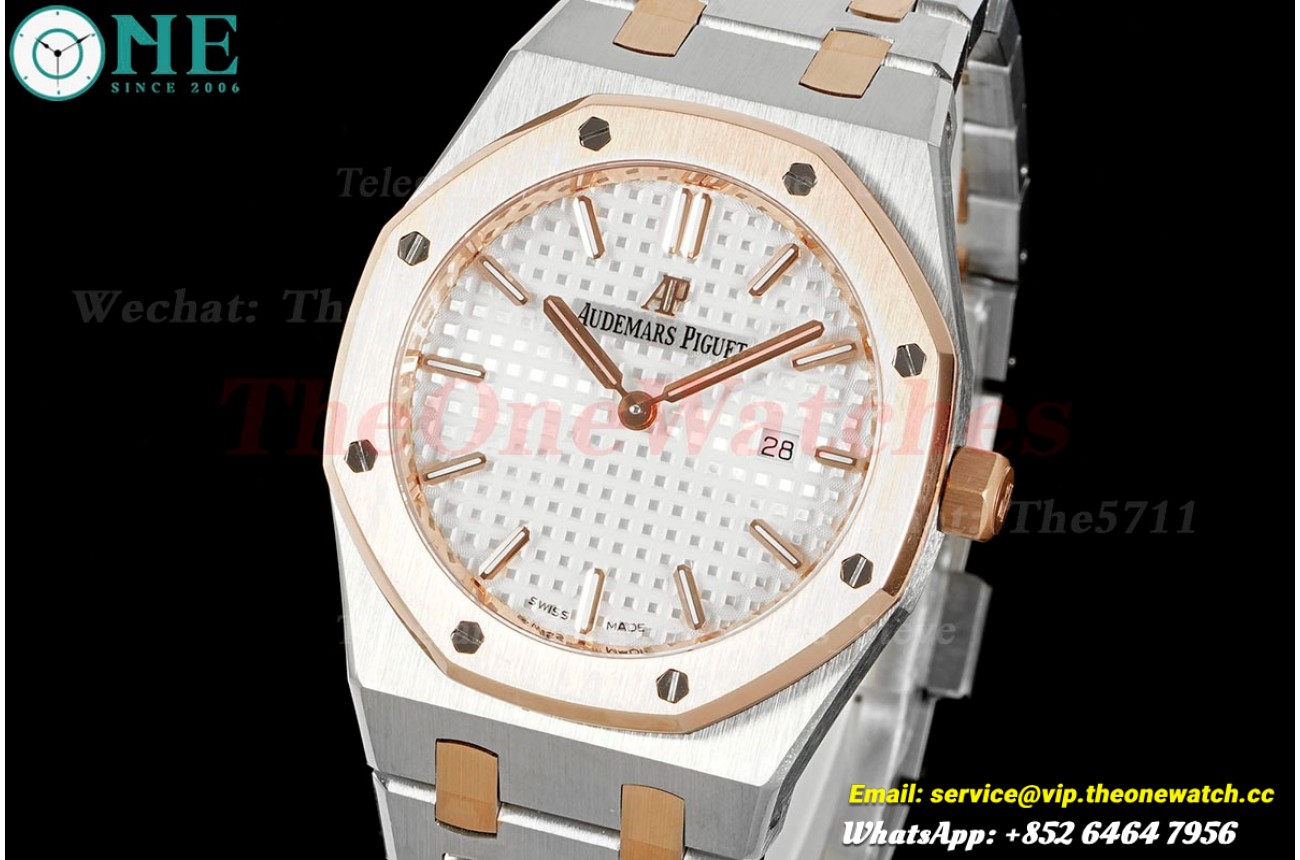 Royal Oak Ladies 67650 33mm RG/SS White ZF Swiss Qtz
