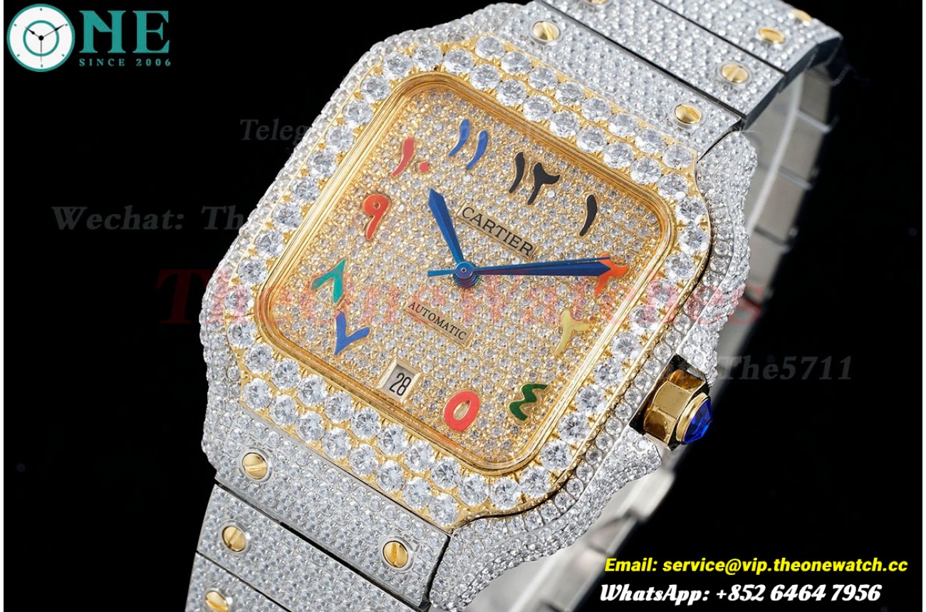 Santos 100 Mens XL 40mm YG SS/SS Dia/Arab AMG MY9015