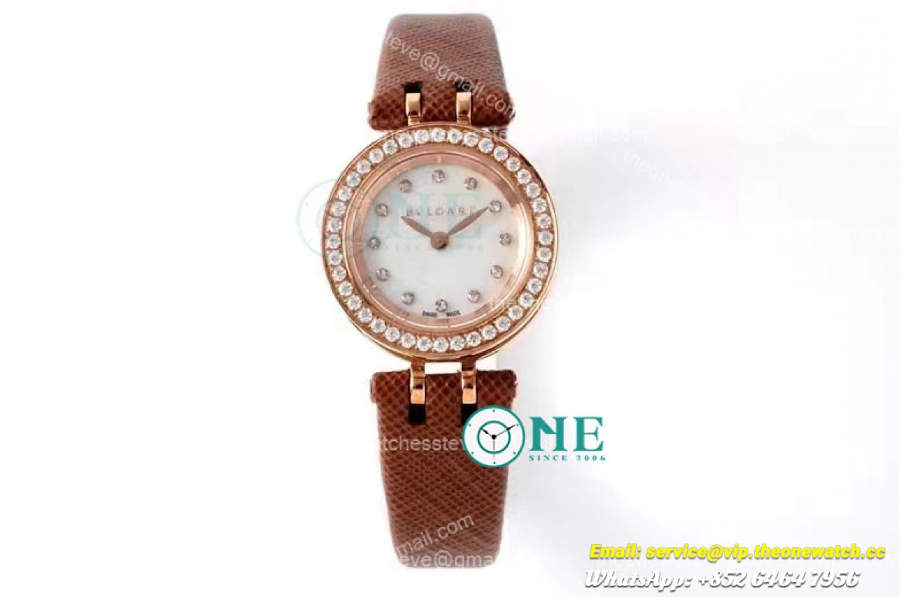Bvlgari - B ZERO 23mm RG/LE White/Dia Brown Diam Swiss Qua