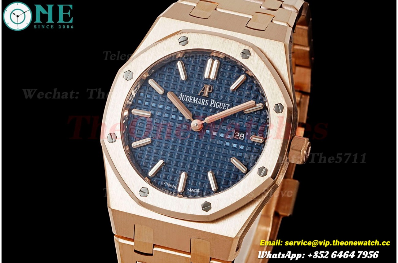 Royal Oak Ladies 67650 33mm RG/RG Blue ZF Swiss Qtz