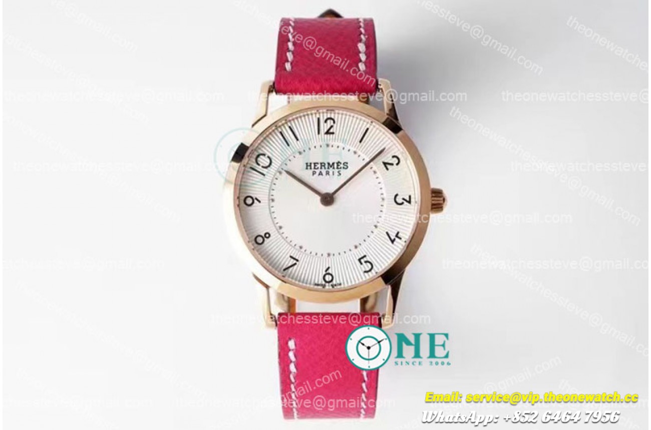 Hermes - Arceau Ladies 32mm RG/LE Red White/Num Swiss Qtz
