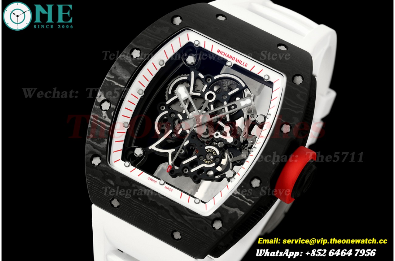 RM055 43mm Black NTPT/RU Skeleton Dial on White Rubber Strap Mille Studio RMUL2