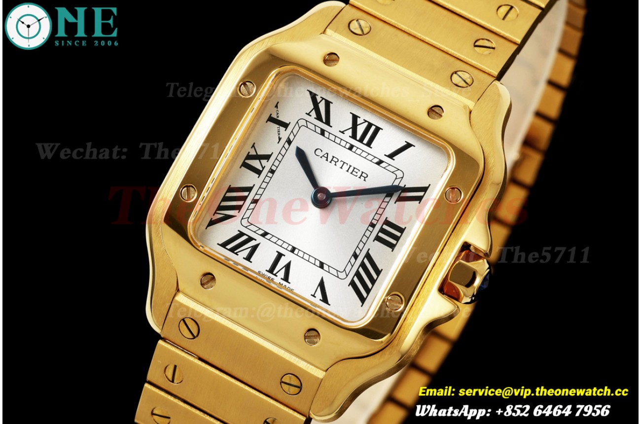 Santos De Cartier 27mm YG/YG Silver Dial 8848F Quartz