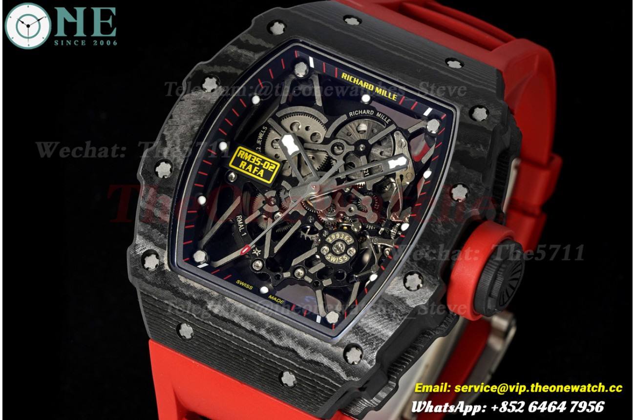 RM35-02 44.5mm Black NTPT/RU Skeleton Dial on Red Strap Mille RMAL1 Super Clone