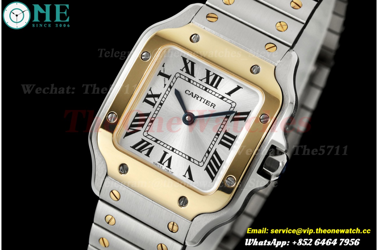 Santos De Cartier 27mm SS/YG Silver Dial DRF Quartz