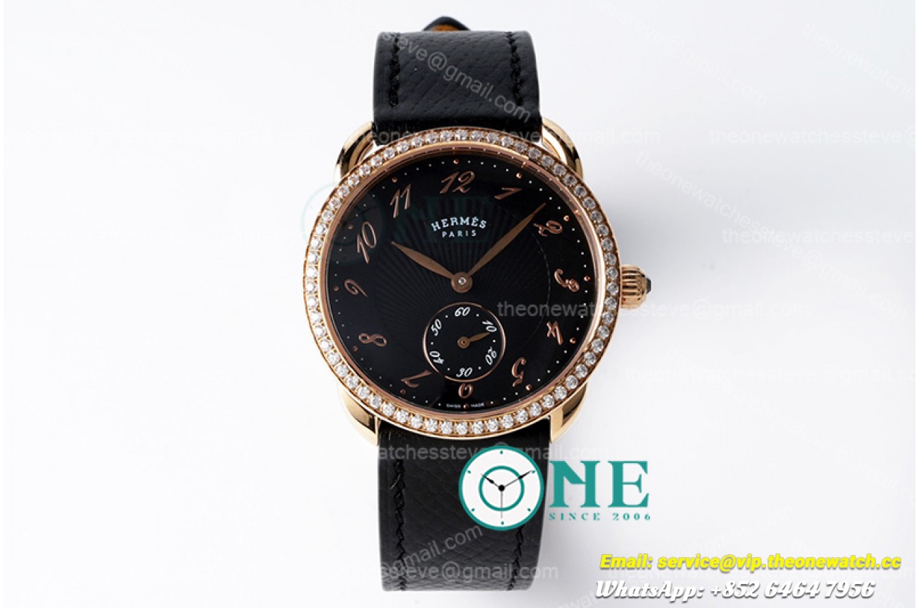 Hermes - Arceau Ladies SS /LE Blk Blk Num Swiss Qtz