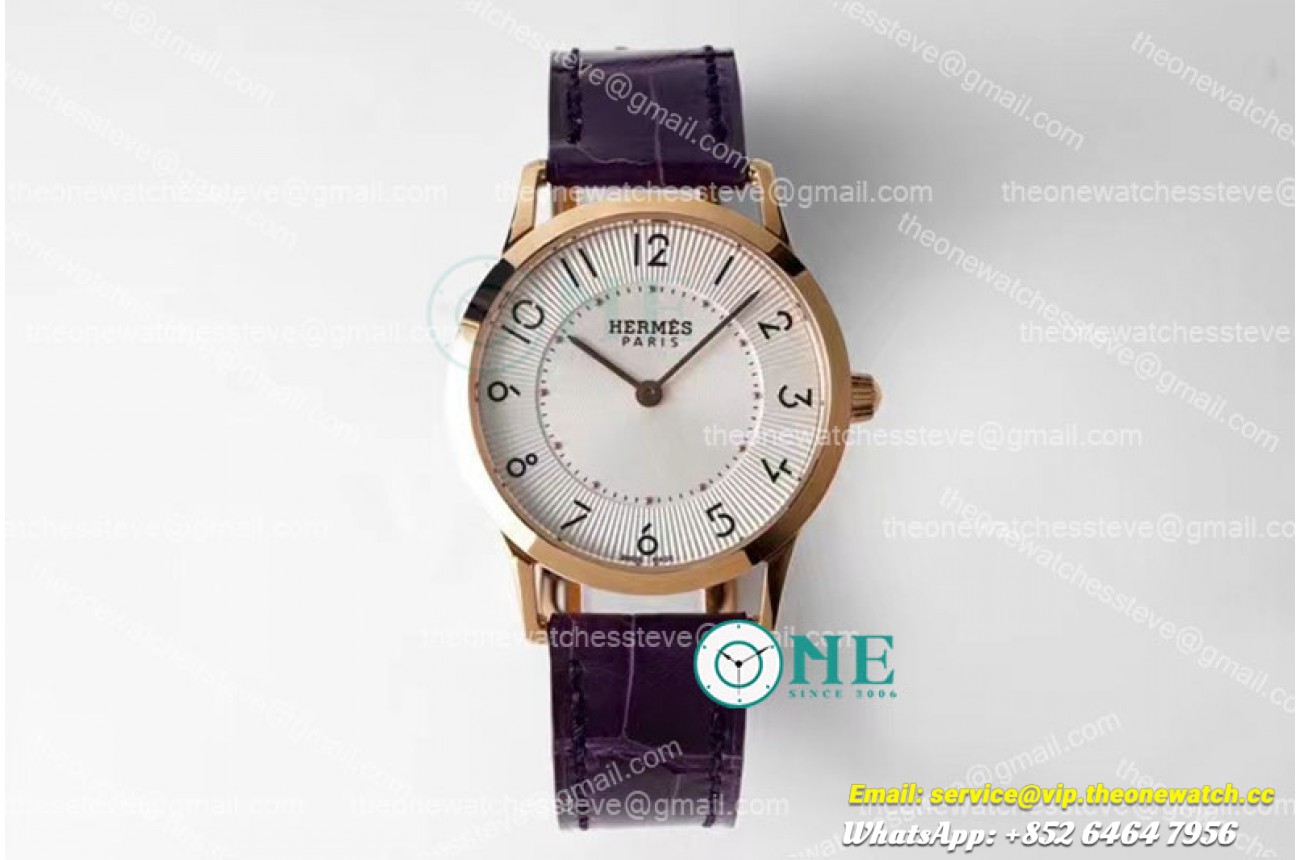 Hermes - Arceau Ladies 32mm RG/LE Brown White/Num Swiss Qtz