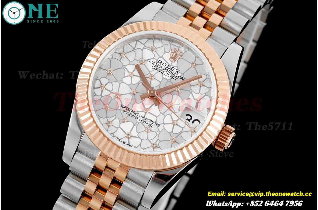 Datejust 31mm SS/RG Flt Jubilee White Flower JDF A2824