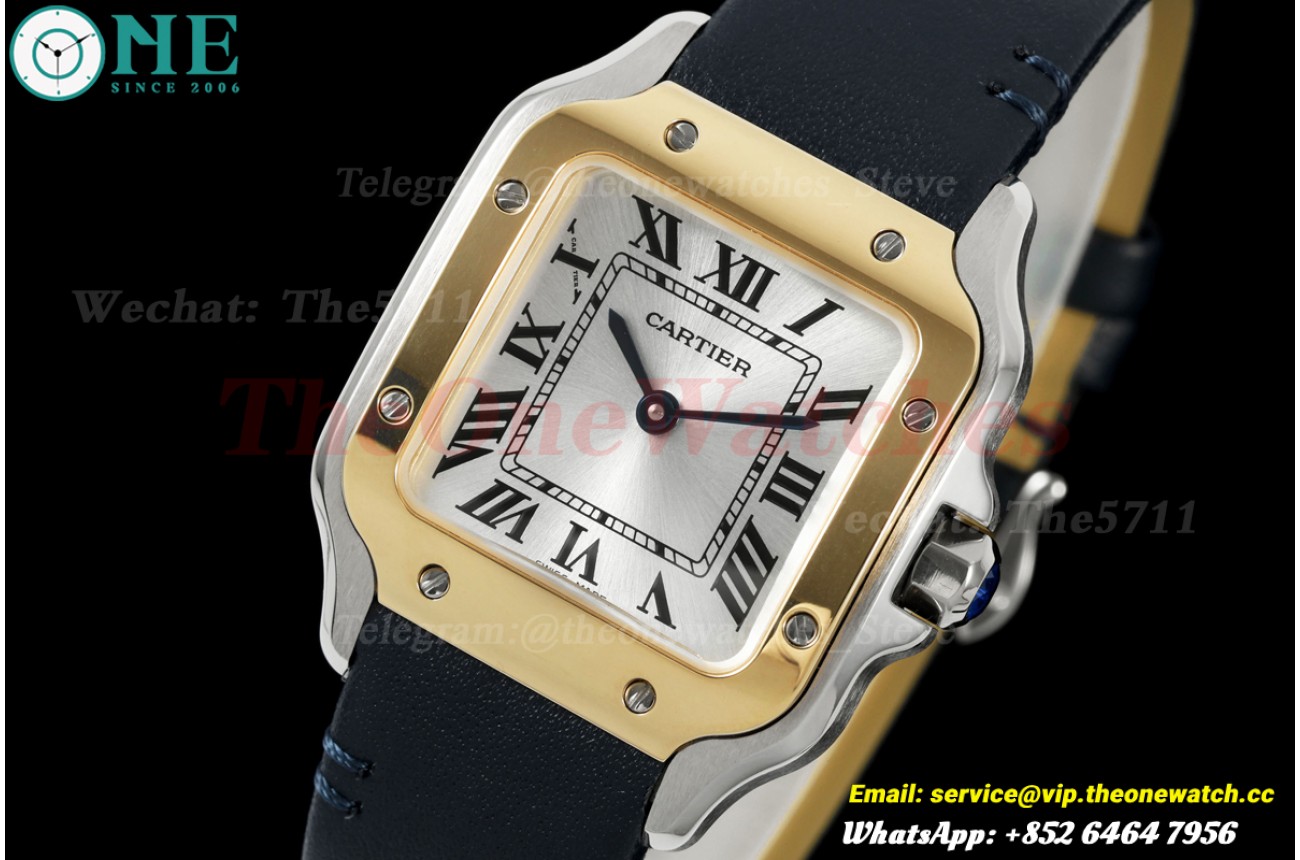 Santos De Cartier 27mm SS/LE Silver Dial YG Bezel DRF Quartz