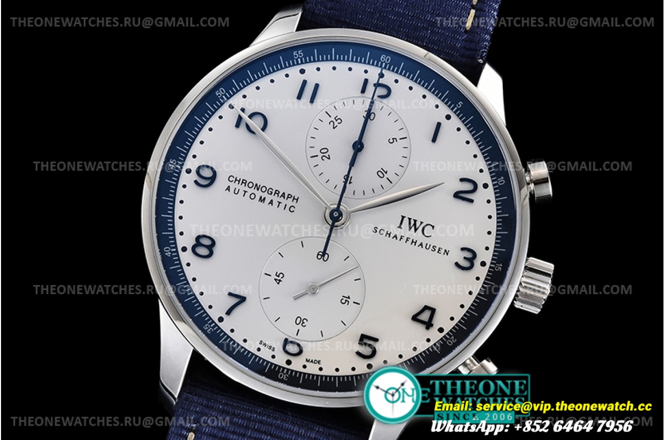 IWC - Portuguese Chrono Bucherer Ed SS/NY Wht/Blue YLF A7750