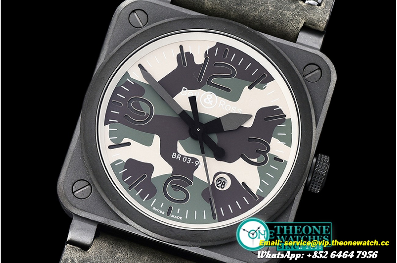 Bell & Ross - Bell Ross BR03-92 Green Camo PVD/LE Green Miyota 9015