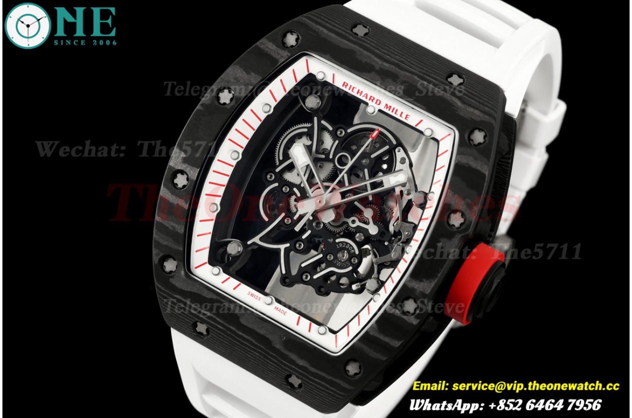 RM055 Black NTPT/RU White Skeleton Dial on White Rubber Strap A9F RMUL2 Free Sprung